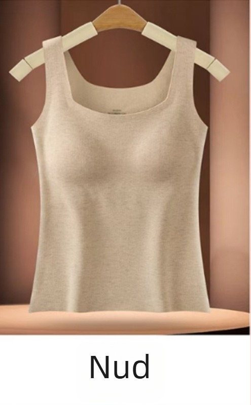 Vesta termică pentru femei cu pernă încorporată pentru sân, fără cusături, Lyocell, guler pătrat, modelare corp, menține căldura