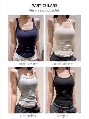 Camisolă stil american pentru femei, top ușor de vară fără mâneci, cu pernă pentru bust integrată, guler halter, croială Slim, culoare solidă, lungime 50-65 cm, material bumbac-viscoză-elastan