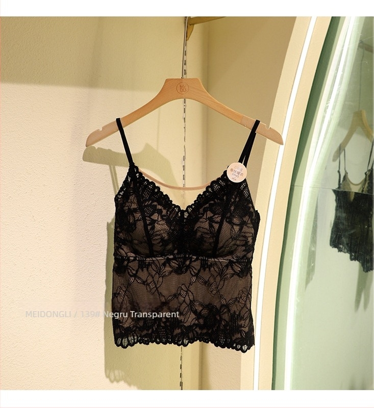 Camisolă dantelată cu decolteu în V, nylon, ultra-subțire 81–100 g/m², fără cusături, toamna 2025