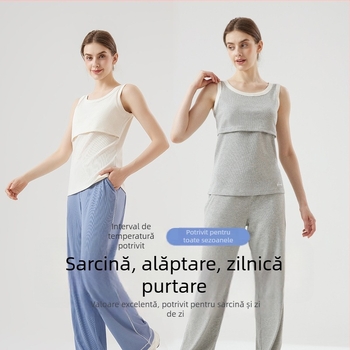 Top de alăptare pentru maternitate – Stil sling, guler rotund, fără mâneci, lungime normală, amestec bumbac-mătase-elastan, acces la alăptare