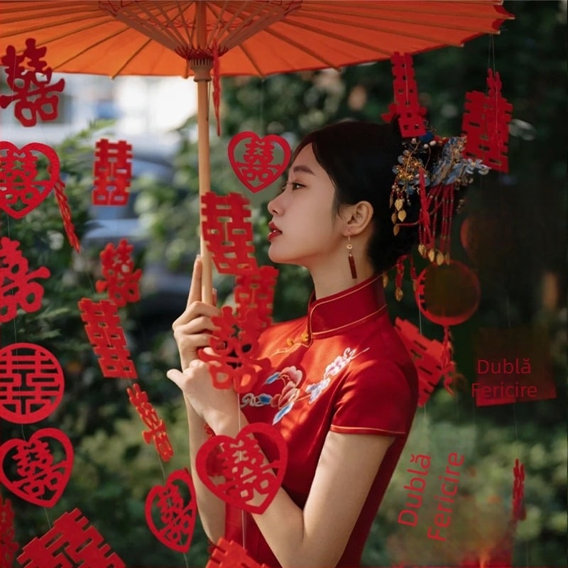 Umbrelă de nuntă în stil nou chinezesc, recuzită pentru fotografierea miresei, stofă de mătase, marcă Orange Nuoyi Bai, categorie Cuvinte Fericite, fără import