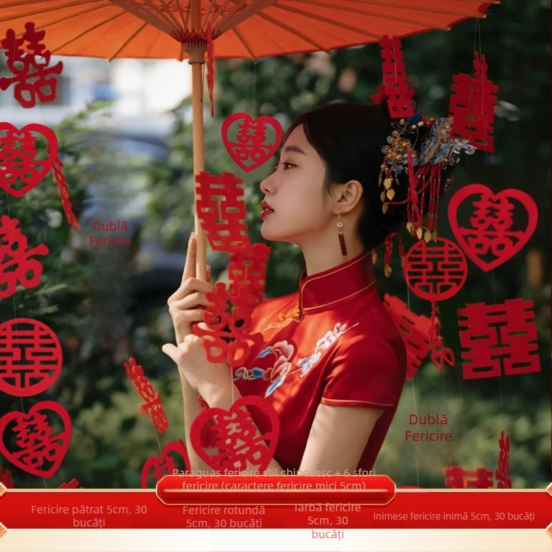 Umbrelă de nuntă în stil nou chinezesc, recuzită pentru fotografierea miresei, stofă de mătase, marcă Orange Nuoyi Bai, categorie Cuvinte Fericite, fără import