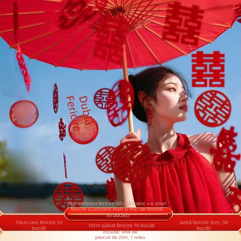 Umbrelă de nuntă în stil nou chinezesc, recuzită pentru fotografierea miresei, stofă de mătase, marcă Orange Nuoyi Bai, categorie Cuvinte Fericite, fără import