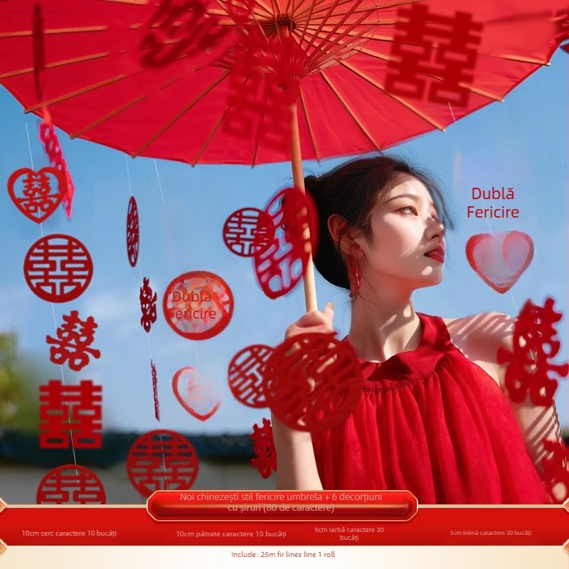 Umbrelă de nuntă în stil nou chinezesc, recuzită pentru fotografierea miresei, stofă de mătase, marcă Orange Nuoyi Bai, categorie Cuvinte Fericite, fără import