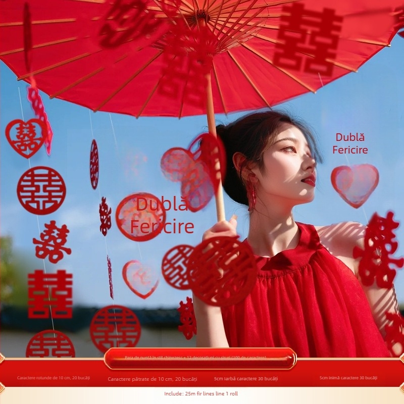 Umbrelă de nuntă în stil nou chinezesc, recuzită pentru fotografierea miresei, stofă de mătase, marcă Orange Nuoyi Bai, categorie Cuvinte Fericite, fără import