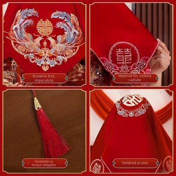 Esarfa de mireasă brodată din satin pentru o nuntă tradițională chineză (Material: Broderie satinată; Utilizare: Nuntă; Categoria: Alte accesorii de nuntă)