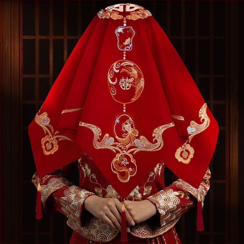 Esarfa de mireasă brodată din satin pentru o nuntă tradițională chineză (Material: Broderie satinată; Utilizare: Nuntă; Categoria: Alte accesorii de nuntă)