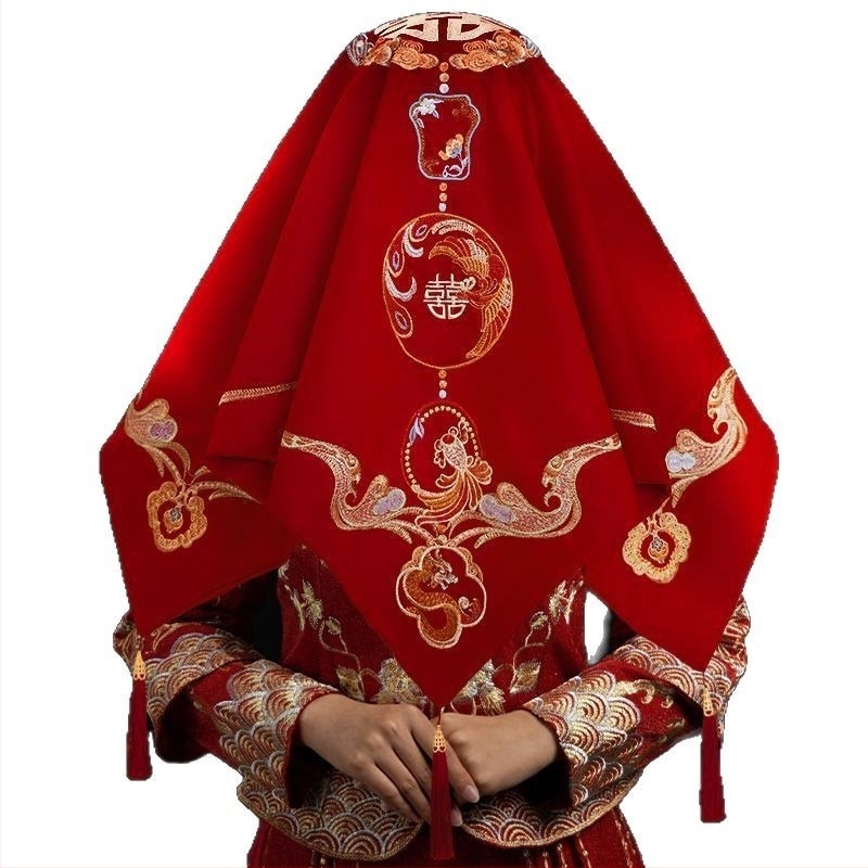Esarfa de mireasă brodată din satin pentru o nuntă tradițională chineză (Material: Broderie satinată; Utilizare: Nuntă; Categoria: Alte accesorii de nuntă)