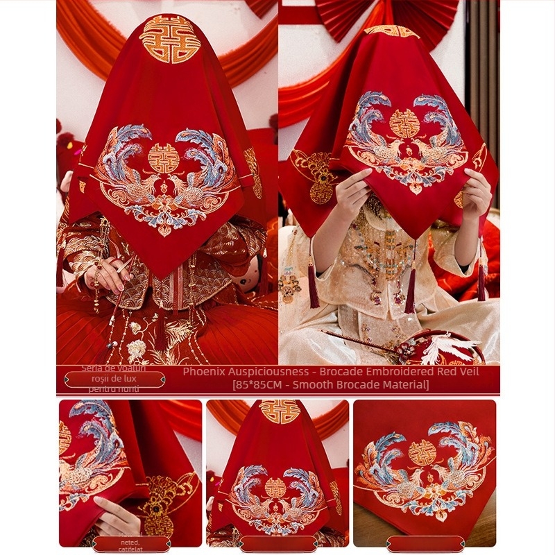 Esarfa de mireasă brodată din satin pentru o nuntă tradițională chineză (Material: Broderie satinată; Utilizare: Nuntă; Categoria: Alte accesorii de nuntă)