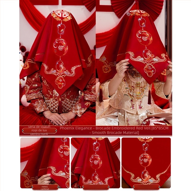 Esarfa de mireasă brodată din satin pentru o nuntă tradițională chineză (Material: Broderie satinată; Utilizare: Nuntă; Categoria: Alte accesorii de nuntă)