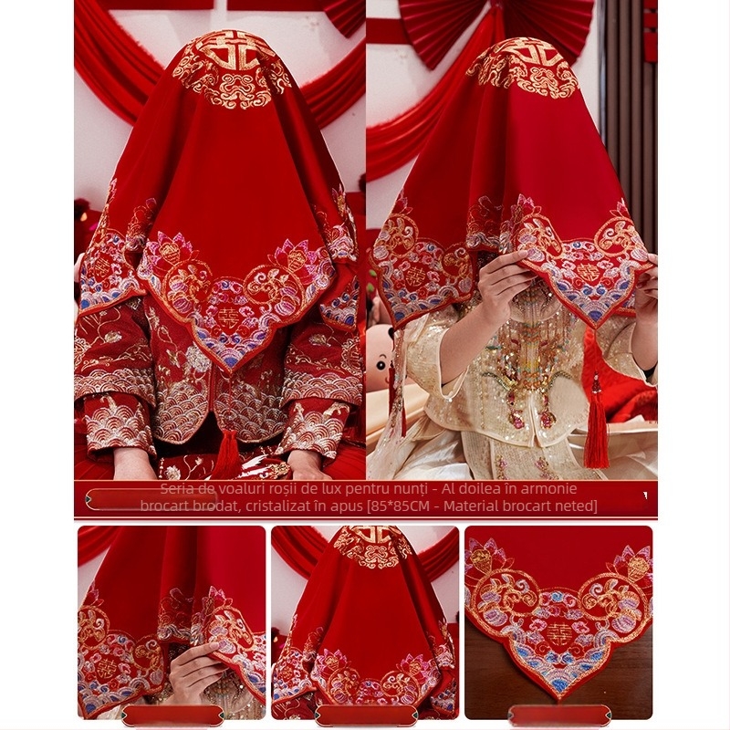 Esarfa de mireasă brodată din satin pentru o nuntă tradițională chineză (Material: Broderie satinată; Utilizare: Nuntă; Categoria: Alte accesorii de nuntă)
