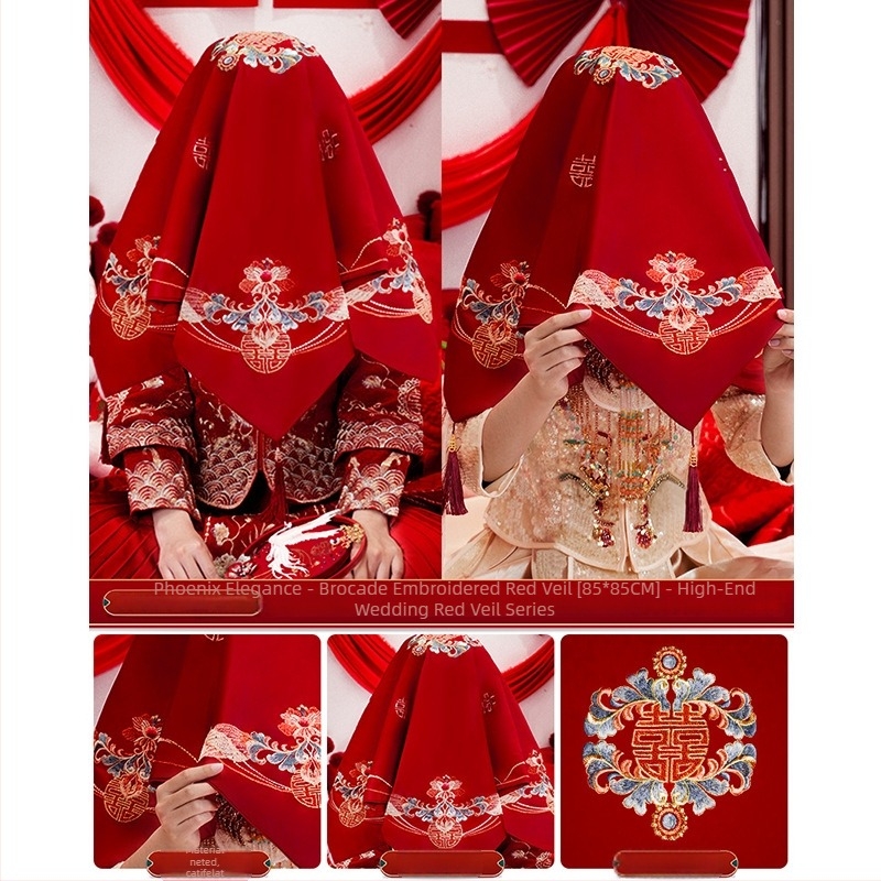 Esarfa de mireasă brodată din satin pentru o nuntă tradițională chineză (Material: Broderie satinată; Utilizare: Nuntă; Categoria: Alte accesorii de nuntă)