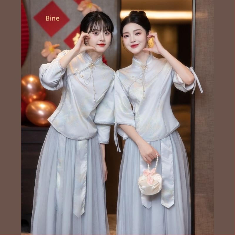 Rochie de domnișoară UNMUN — croială în A, de un umăr, fustă lungă, Chenille cu Spandex, Primăvara 2025