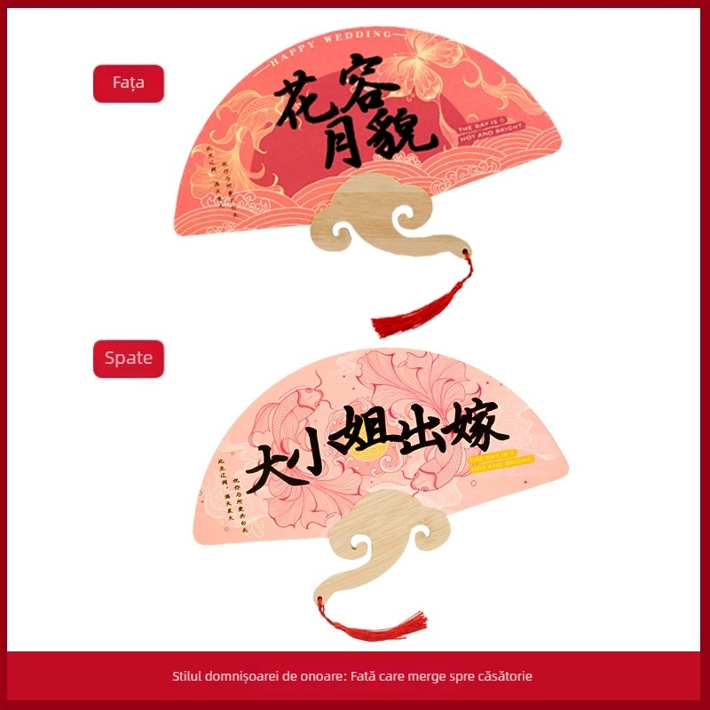 Evantai pentru domnișoare de onoare, hârtie, ambalaj PP, stil chinezesc, accesorii foto pentru nuntă