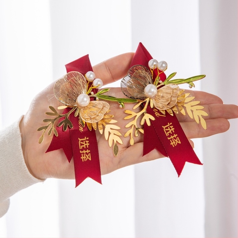 Corsaj de nuntă cu dragon și fenix, stil chinezesc, din material panglică, confecție mecanizată, destinat nunților, set complet pentru familie