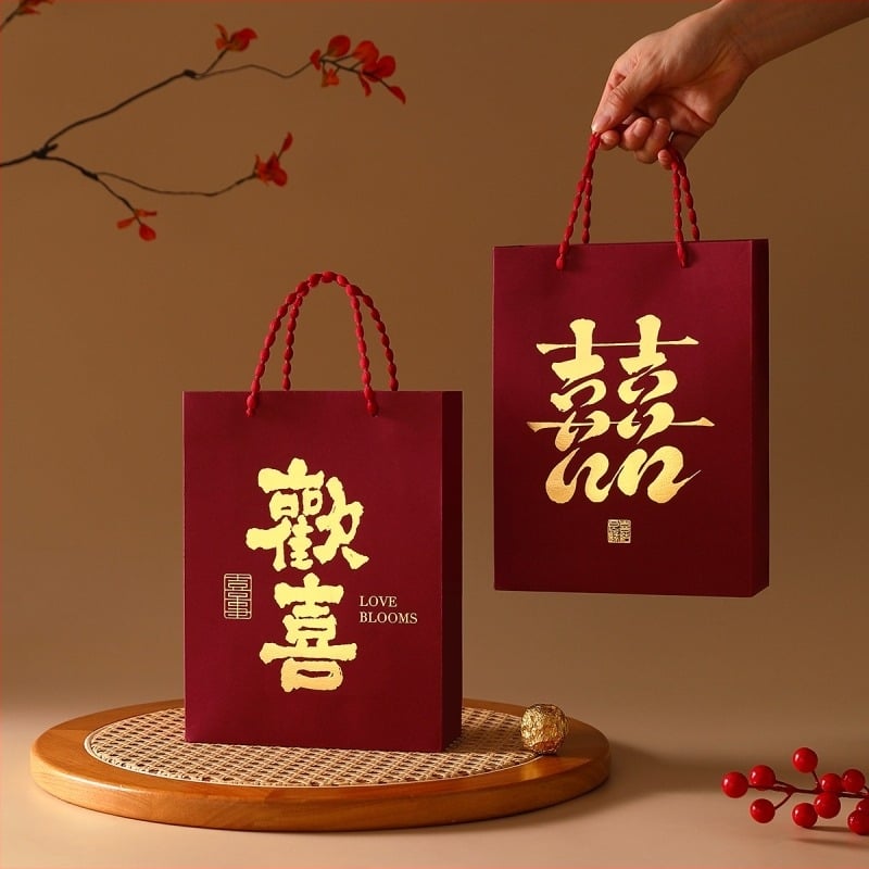 Xiuyoufu Geantă de cadouri pentru nuntă – pătrată, din hârtie, stil Chinezesc, pentru domnișoarele de onoare