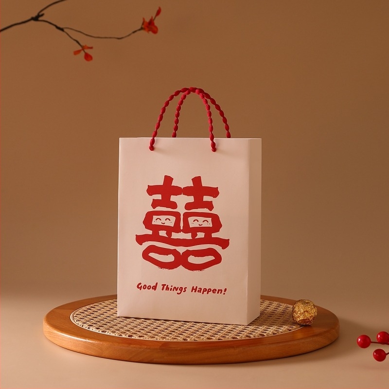 Xiuyoufu Geantă de cadouri pentru nuntă – pătrată, din hârtie, stil Chinezesc, pentru domnișoarele de onoare