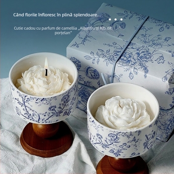 Candelă parfumată Camellia în cutie cadou — aromaterapie, ceară din soia, în formă de cupă, cu logo imprimat
