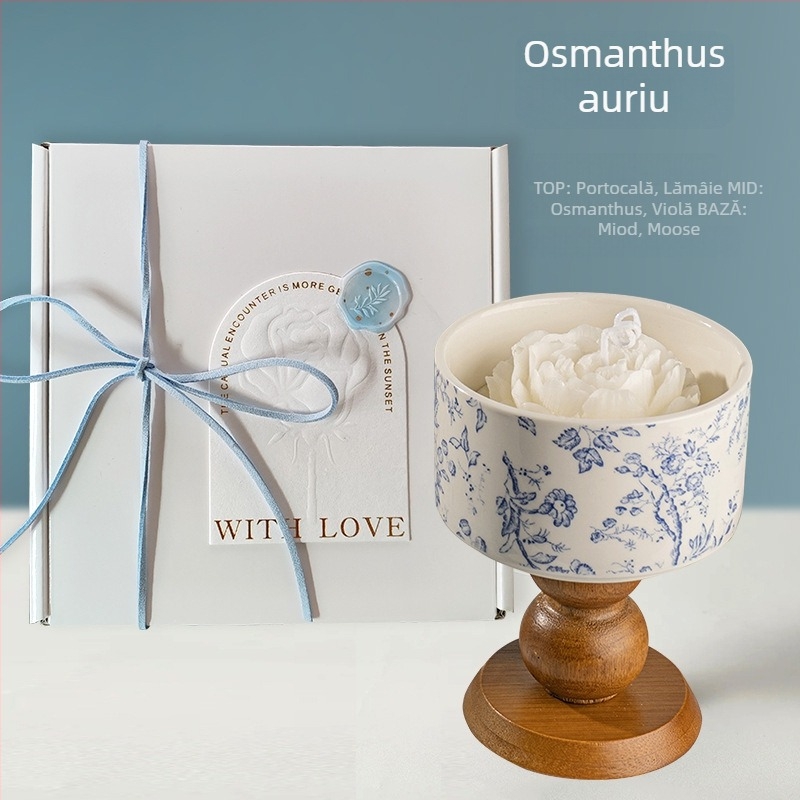 Candelă parfumată Camellia în cutie cadou — aromaterapie, ceară din soia, în formă de cupă, cu logo imprimat