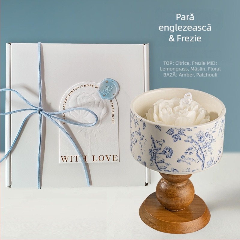 Candelă parfumată Camellia în cutie cadou — aromaterapie, ceară din soia, în formă de cupă, cu logo imprimat
