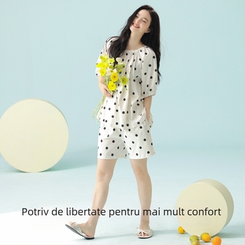 Rochie de noapte din bumbac antibacterian, lungă, pentru vară, mâneci 3/4, guler rotund, 95–100% bumbac