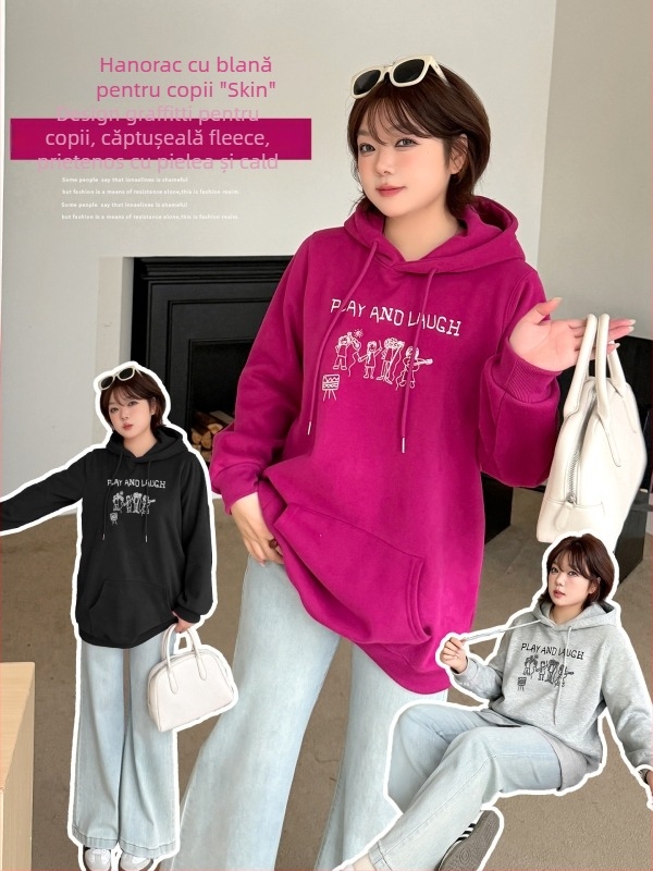 Hanorac termic cu glugă, căptușit cu fleece, gros, lungime medie 65–80 cm, amestec bumbac-poliester (50–70% bumbac; 30–50% poliester) – adultă, iarnă 2025