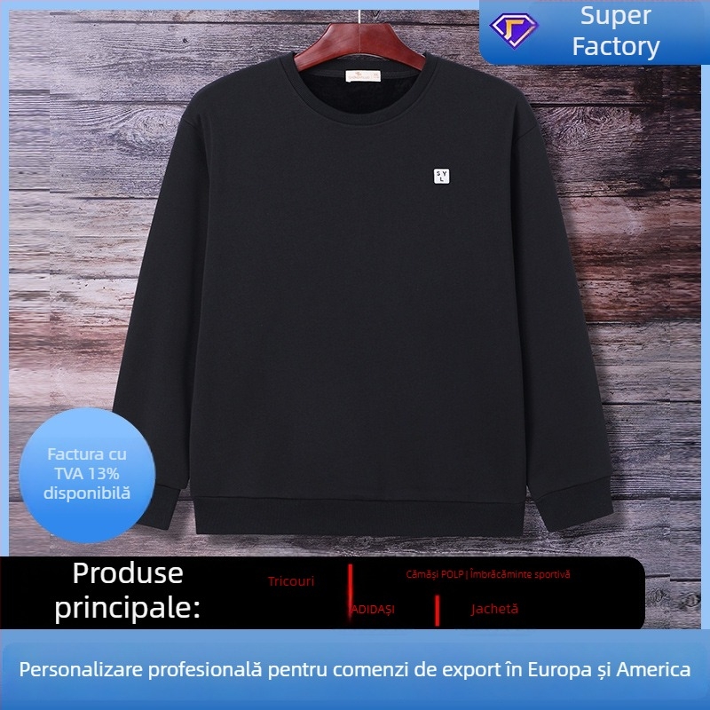 Pulover din catifea Silver Fox Velvet, 420 g/m², guler rotund, mâneci lungi, broderie, croi lejer