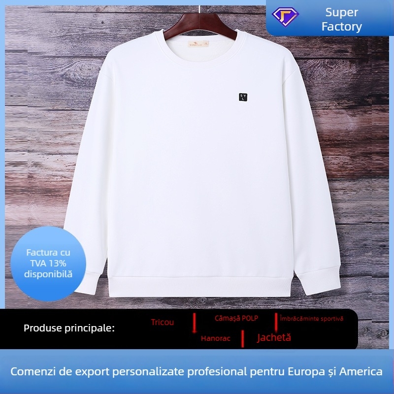 Pulover din catifea Silver Fox Velvet, 420 g/m², guler rotund, mâneci lungi, broderie, croi lejer