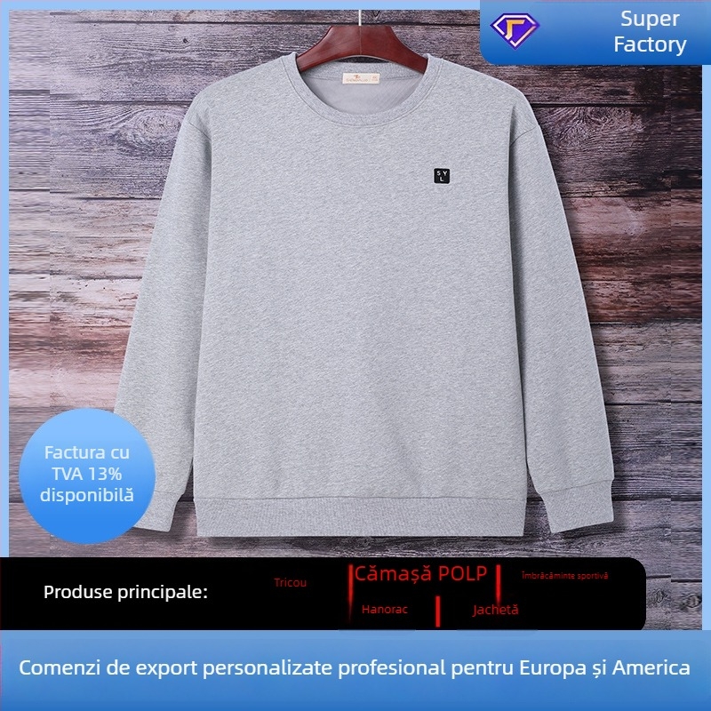 Pulover din catifea Silver Fox Velvet, 420 g/m², guler rotund, mâneci lungi, broderie, croi lejer