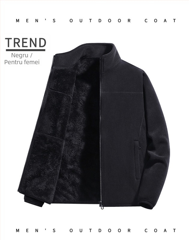 Jachetă fleece unisex, cu guler înalt, exterior din coral fleece, căptușeală polară, menține căldura
