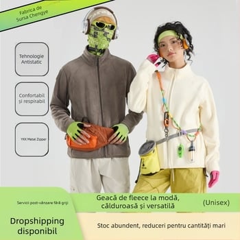 Jachetă fleece Unisex, fără glugă, căptușeală Coral fleece, 100% puf, material din amestec fibre chimice