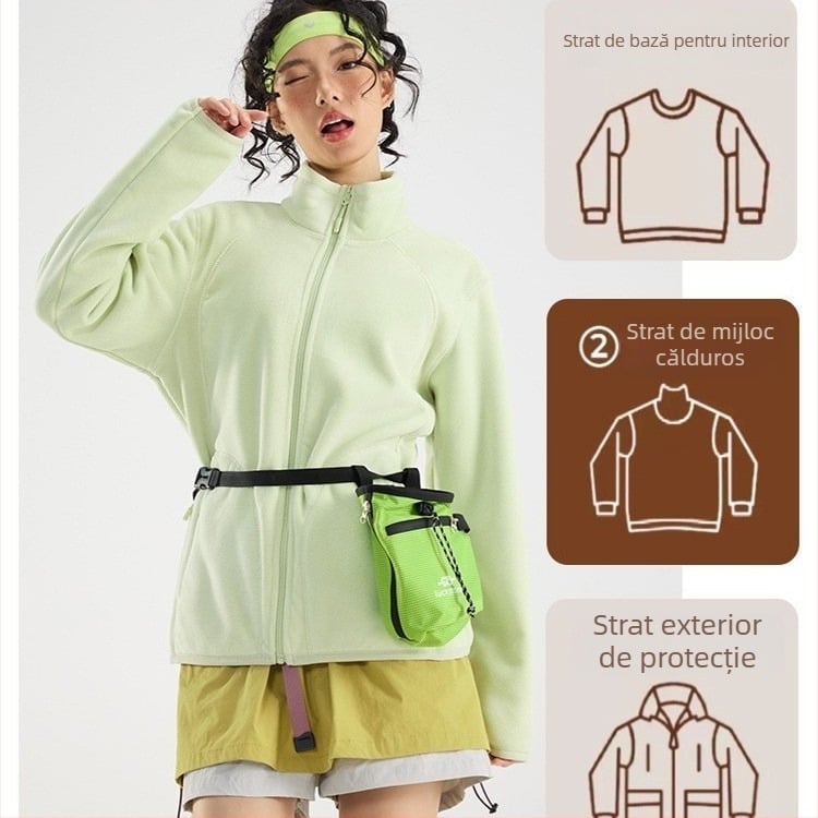 Jachetă fleece Unisex, fără glugă, căptușeală Coral fleece, 100% puf, material din amestec fibre chimice