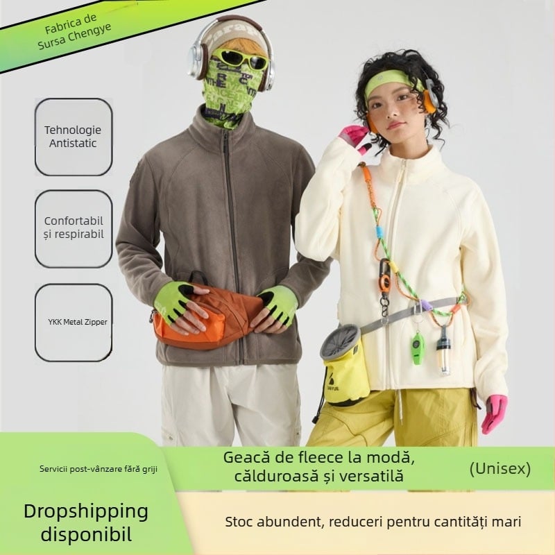 Jachetă fleece Unisex, fără glugă, căptușeală Coral fleece, 100% puf, material din amestec fibre chimice