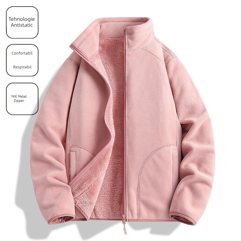 Jachetă fleece Unisex, fără glugă, căptușeală Coral fleece, 100% puf, material din amestec fibre chimice