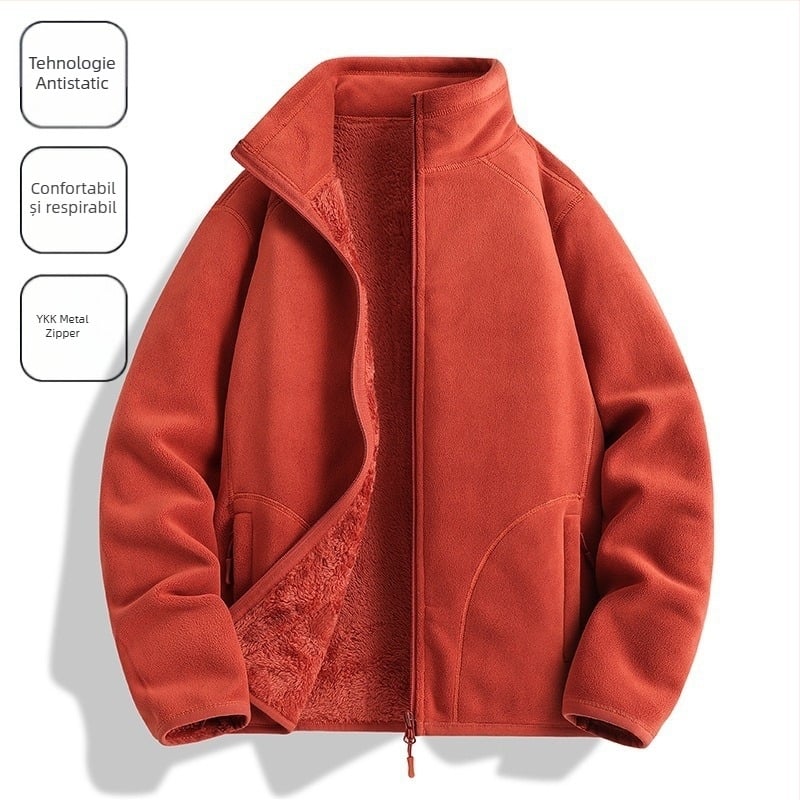 Jachetă fleece Unisex, fără glugă, căptușeală Coral fleece, 100% puf, material din amestec fibre chimice