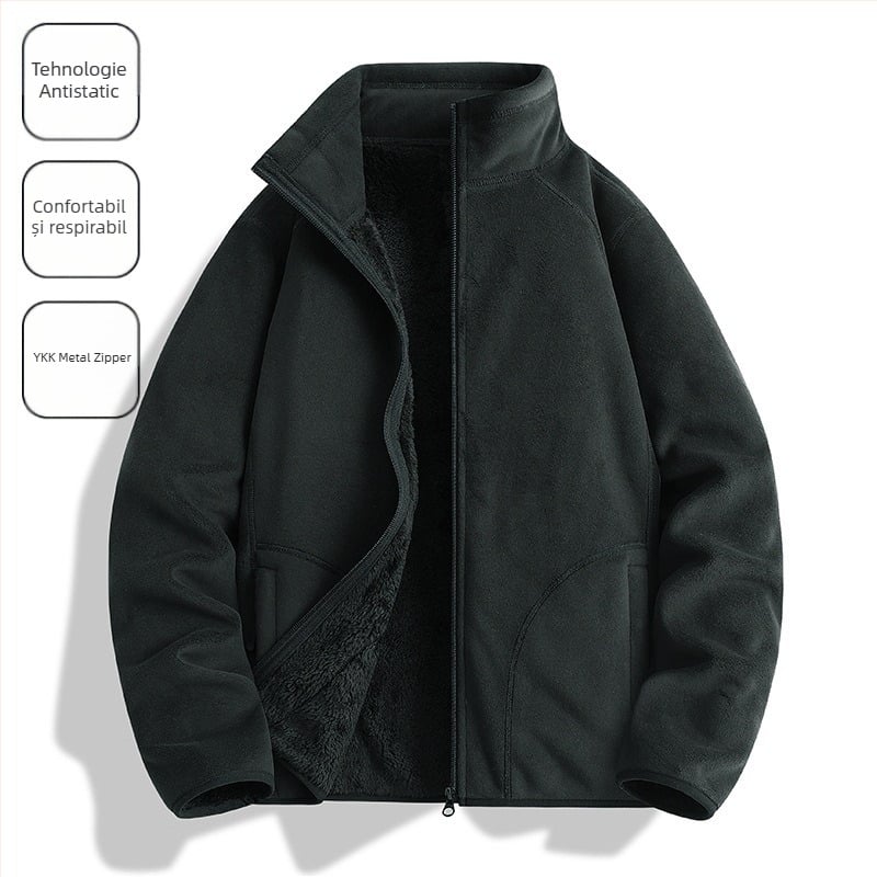 Jachetă fleece Unisex, fără glugă, căptușeală Coral fleece, 100% puf, material din amestec fibre chimice