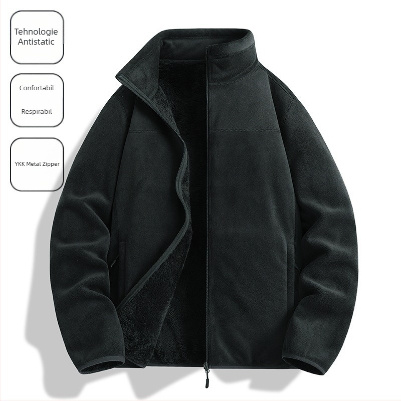 Jachetă fleece Unisex, fără glugă, căptușeală Coral fleece, 100% puf, material din amestec fibre chimice