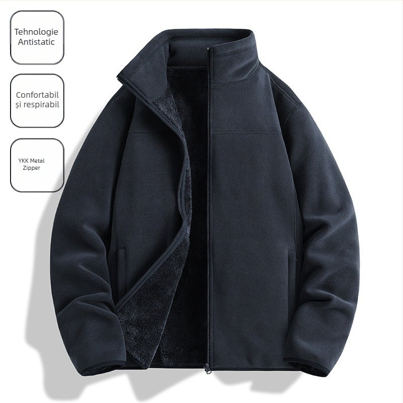 Jachetă fleece Unisex, fără glugă, căptușeală Coral fleece, 100% puf, material din amestec fibre chimice