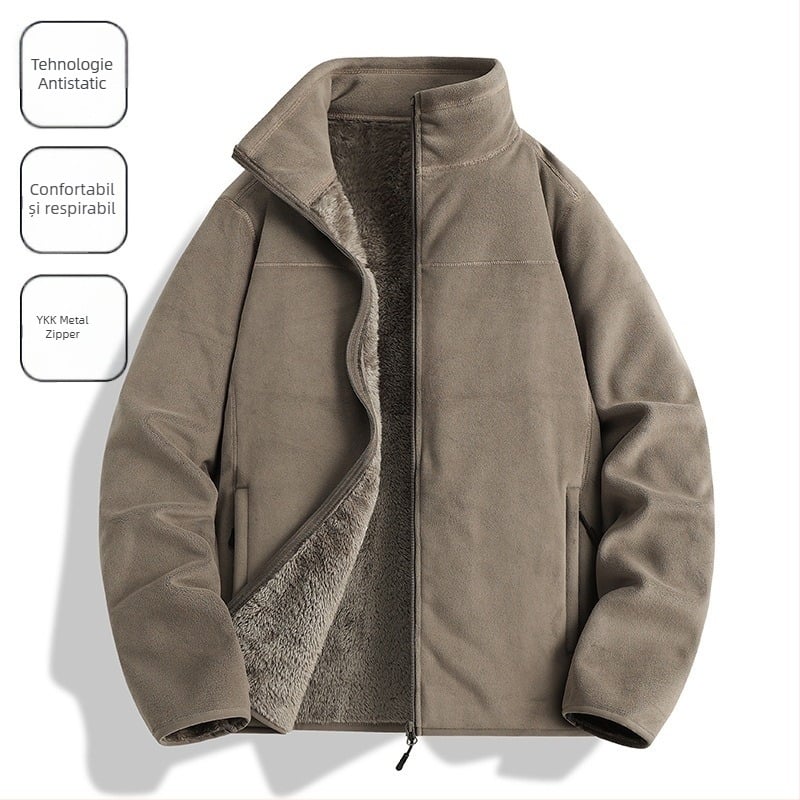 Jachetă fleece Unisex, fără glugă, căptușeală Coral fleece, 100% puf, material din amestec fibre chimice