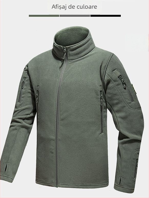 Mingpeng Geacă de fleece pentru bărbați – stil cardigan, căptușeală din fleece, 10% puf, pentru iarnă, primăvară și toamnă