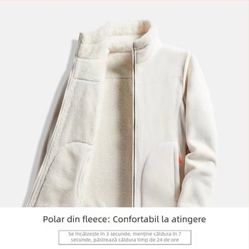 Jachetă cardigan din fleece, căptușită cu fleece coral, culoare solidă, unisex, iarnă/toamnă