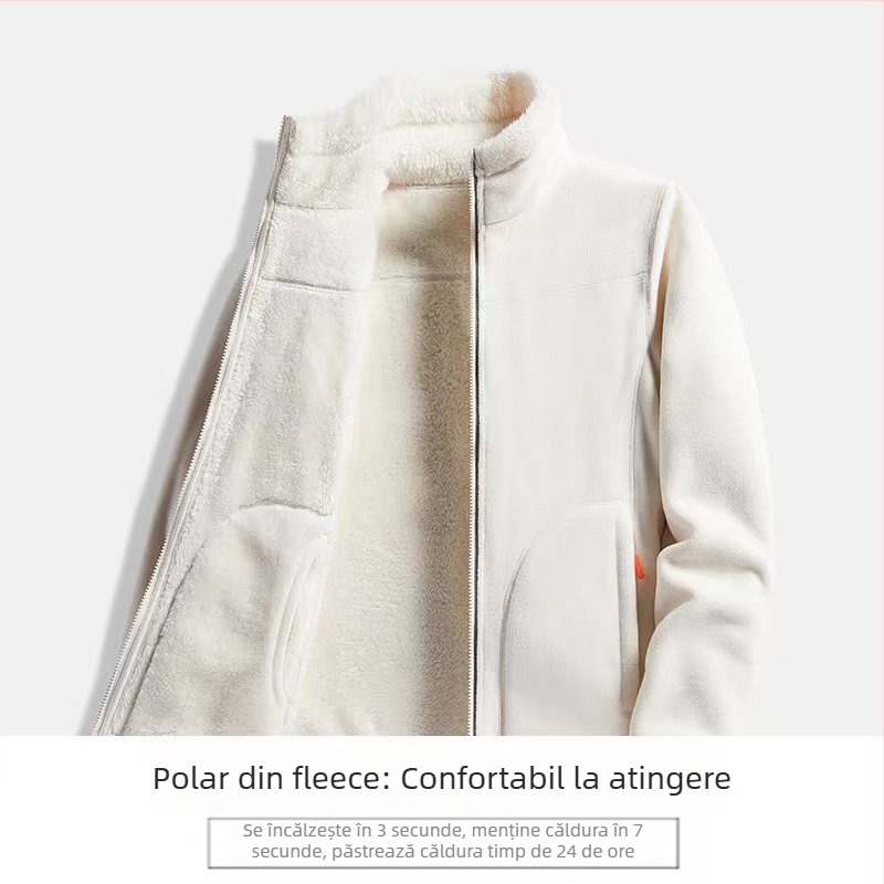 Jachetă cardigan din fleece, căptușită cu fleece coral, culoare solidă, unisex, iarnă/toamnă