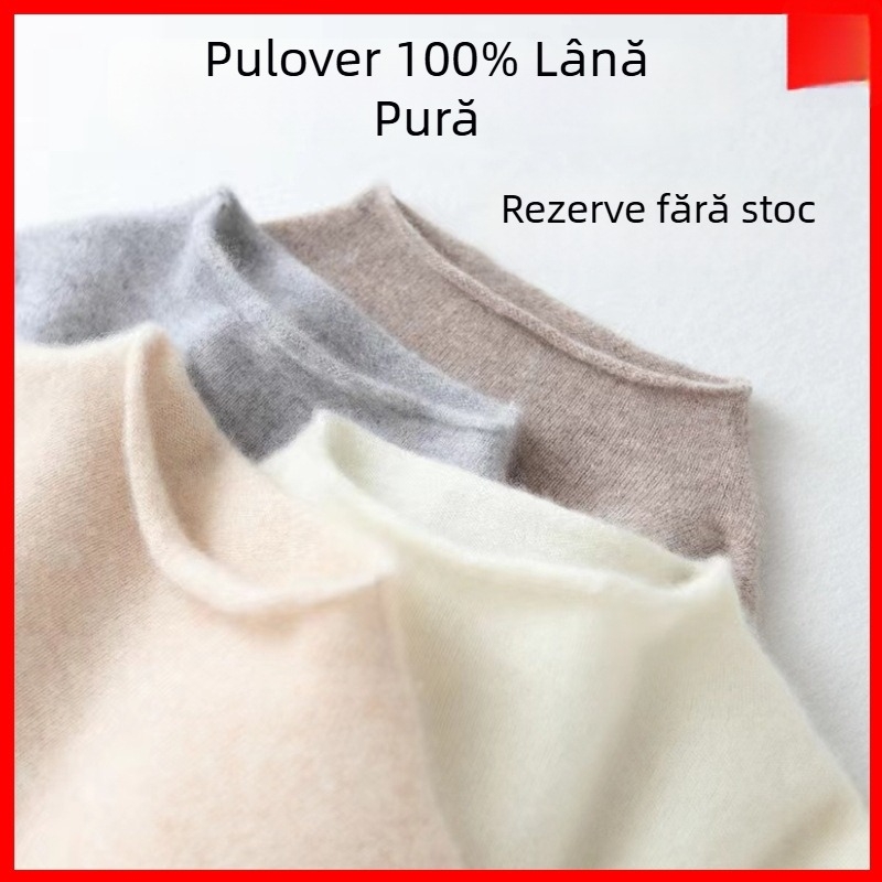 Pulover din lână pentru femei, cu guler înalt, model simplu, mâneci lungi, croi slim (Componența: lână >95%; Model: simplu; Guler: înalt; Mâneci: lungi; Croi: slim)