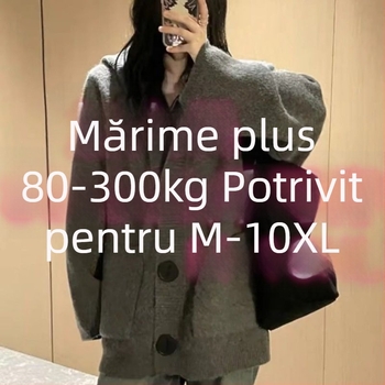 Cardigan tricotat cu glugă, model geometric, amestec ice-silk cu spandex, mâneci lungi, decolteu în V