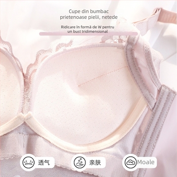  Sutien din dantelă fără sârmă, cupă 3/4, margine superioară subțire, bretele fixe duble, închidere spate cu trei rânduri de cârlige