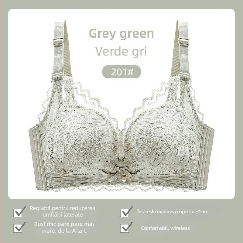  Sutien din dantelă fără sârmă, cupă 3/4, margine superioară subțire, bretele fixe duble, închidere spate cu trei rânduri de cârlige