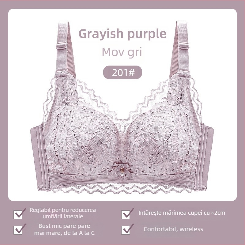  Sutien din dantelă fără sârmă, cupă 3/4, margine superioară subțire, bretele fixe duble, închidere spate cu trei rânduri de cârlige