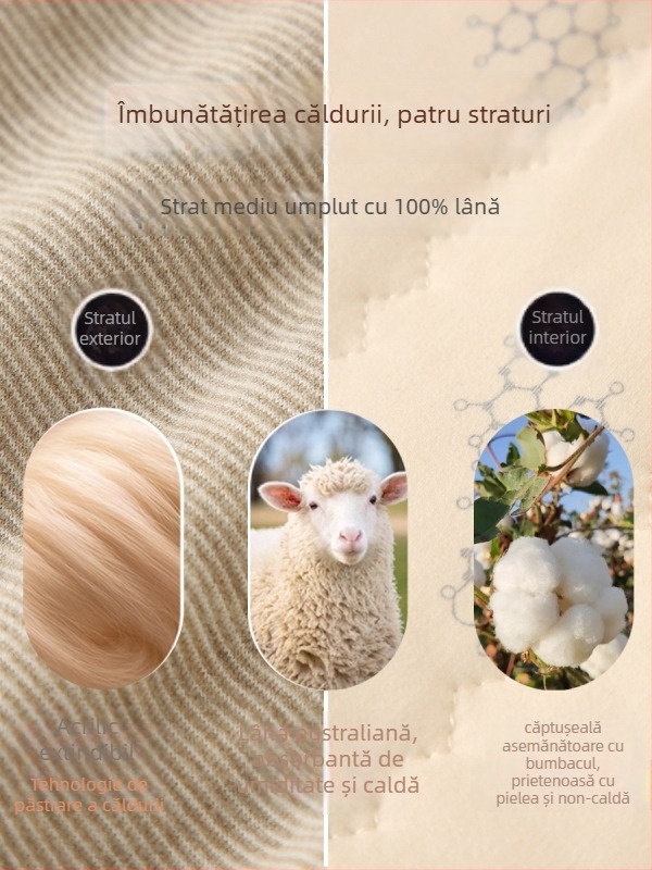 Pantaloni termici pentru copii Derong – 42% fibră regenerată de celuloză, 34% poliester, 17% acril, 7% spandex; strat exterior: lână de oaie; Clasa A; Brand Anbei Child; Toamnă/Iarnă; potriviți pentru copii 8+ ani