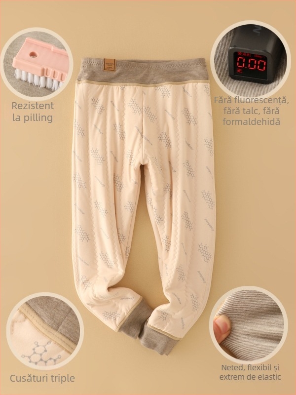 Pantaloni termici pentru copii Derong – 42% fibră regenerată de celuloză, 34% poliester, 17% acril, 7% spandex; strat exterior: lână de oaie; Clasa A; Brand Anbei Child; Toamnă/Iarnă; potriviți pentru copii 8+ ani
