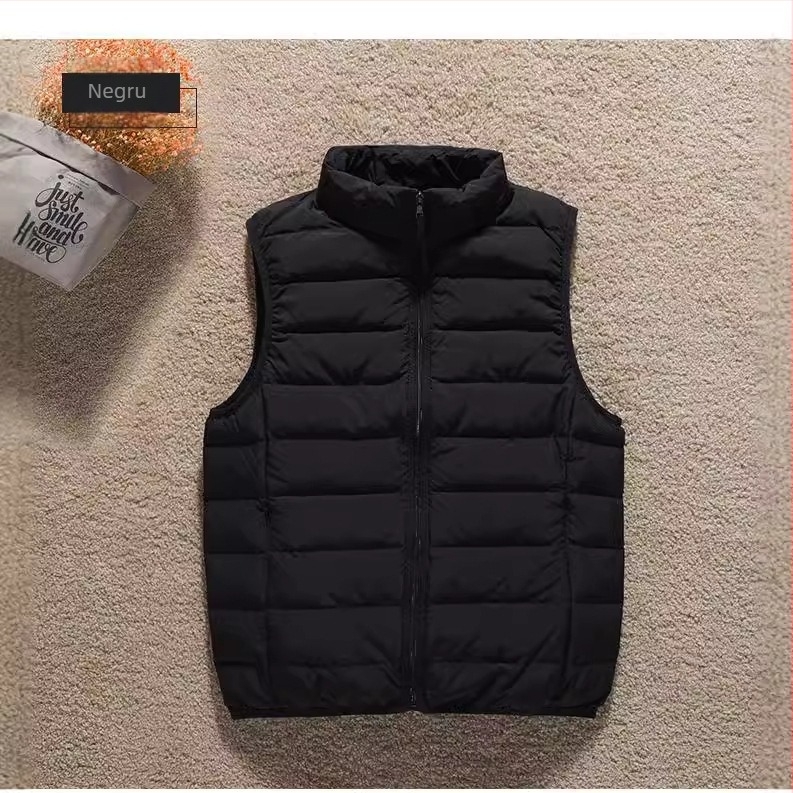 Jachetă-vest damă din puf subțire, cu guler înalt și fermoar, umplutură din puf de rață, croială Slim, lungime 50–65 cm.